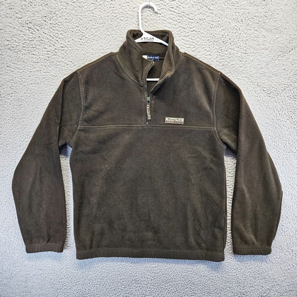 Hang Ten Fleece Sweater Jacket Mens‎ Size Large Green 1/4 Zip Pullover
